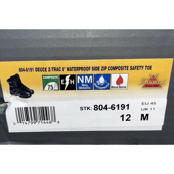 THOROGOOD 804-6191 Men’s DEUCE 8" WATERPROOF SIDE ZIP SAFETY TOE BOOTS 12M NIB - Picture 9 of 11